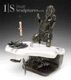 10" Eskimo Fisherman on Ice by Henry Ainalik *Waiting With Baited Breath*