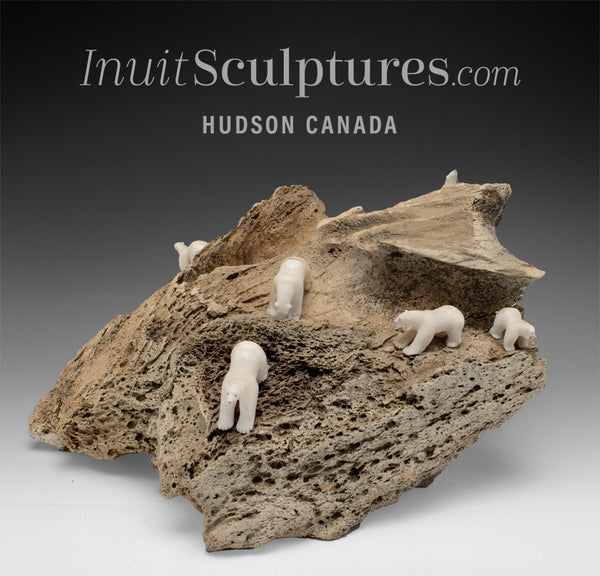 VINTAGE 13" Ivory Bears by Emily Illuitok *On The Beach*