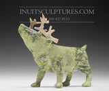 8" Light Green Curious Caribou by Peter Aningmiuq